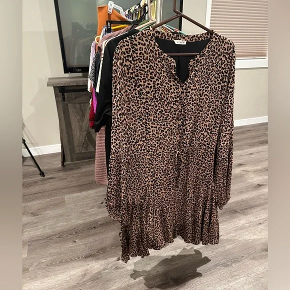 Kori Women’s plus-size Tan/Black Cheetah-print Balloon-sleeve Mini Dress❤️❤️2X - Picture 5 of 8